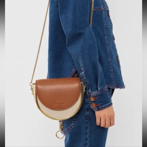 See by Chloe Women Cowhide Mara Chain Strap Evening Leather Bag Cement Beige - Picture 4 of 8